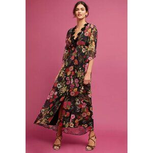 FARM Rio Anthropologie Dress Laina Floral Semi Sheer Oversized Maxi Kaftan L